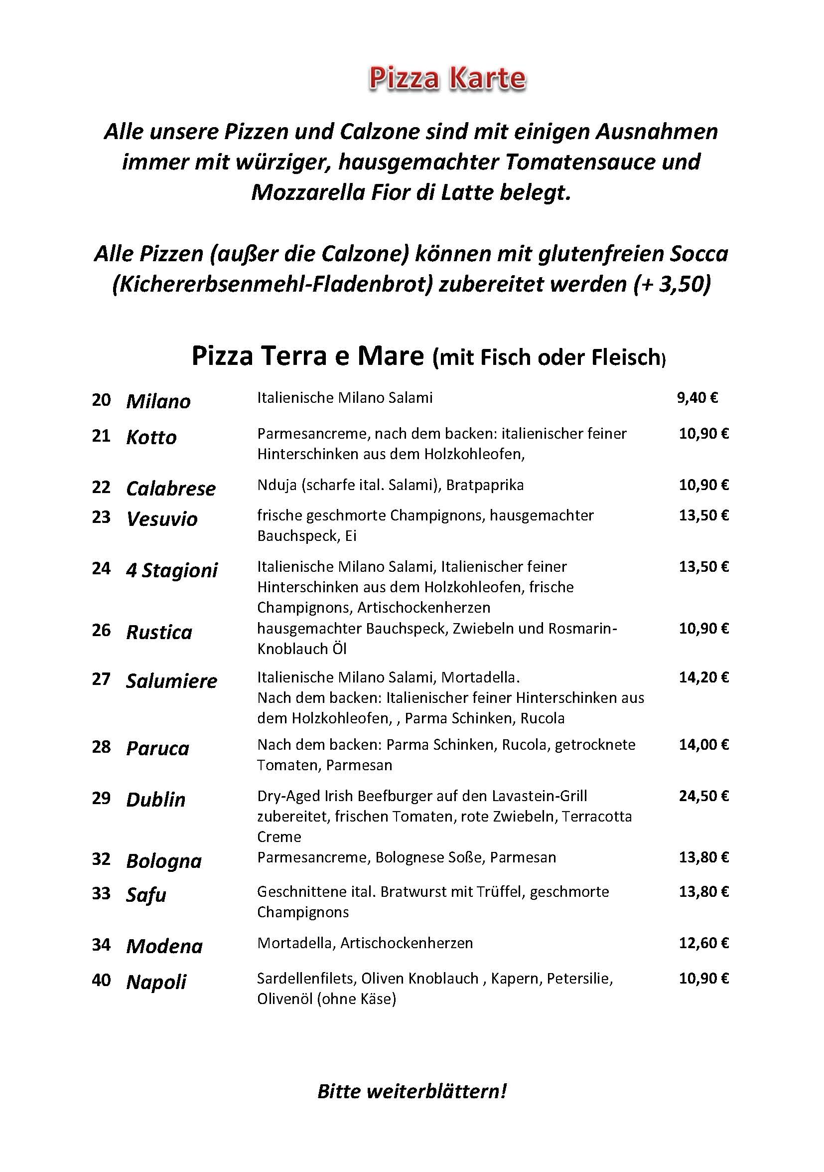Pizzakarte Terracotta Kronenburg 2024